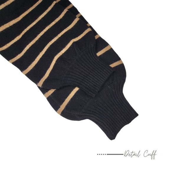 BLACK AND BROWN CREWNECK HORIZONTAL STRIPPED SWEATER FOR WOMEN - Picture 8 of 11